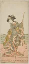 De acteur Yoshizawa Iroha I als prinses Yosooi in het stuk Kikujido Shuen no Iwaya, uitgevoerd in het Morita Theater in de elfde maand, 1775