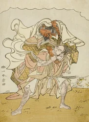 De Krijger Omori Hikoshichi die een Vrouwelijke Demon op Zijn Rug Draagt, ca. 1772