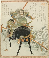 Chohi (Zhang Fei) op een zwart paard