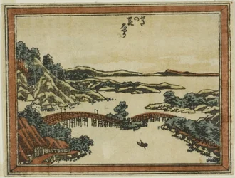 Avondgloed bij Seta (Seta no sekisho), uit de serie Acht uitzichten van Omi in ets-stijl (Doban Omi hakkei)