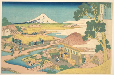 Fuji vanuit de Katakura-theevelden in Suruga (Sunshū Katakura chaen no Fuji), uit de serie Zesendertig gezichten op de berg Fuji (Fugaku sanjūrokkei)