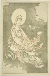 Godin die op een Draak Rijdt, uit Het Prentenboek van Realistische Schilderijen van Hokusai
