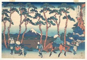 Hodogaya aan de Tōkaidō (Tōkaidō Hodogaya), uit de serie Zesendertig gezichten op de berg Fuji (Fugaku sanjūrokkei)