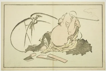 Hotei die zijn pijp rookt, uit Het Prentenboek van Realistische Schilderijen van Hokusai (Hokusai shashin gafu), c.1814