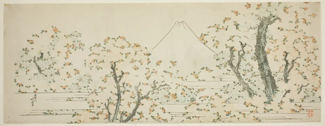 Mount Fuji met bloeiende kersenbomen