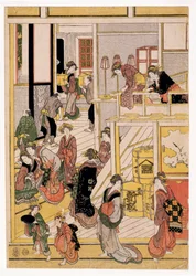 Nieuwjaarsdagen van het Theehuis Ogi-ya, c.1810