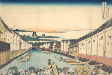Nihonbashi in Edo, uit de serie Zesendertig gezichten op de berg Fuji