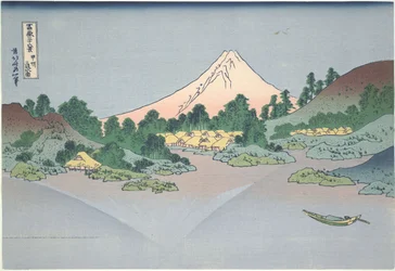 Weerspiegeling van de Fuji in het Misaka-meer in de provincie Kai, uit de serie ’Zesendertig gezichten op de berg Fuji’