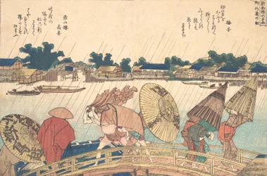 Regenbui bij de Nieuwe Yanagi-brug, 1806