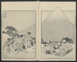Links naar beneden glijden, De opening van Fuji rechts uit Honderd Zichten op de Fuji, 1834