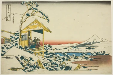 Sneeuwochtend vanuit Koishikawa, uit de serie "Zesendertig Zichten op de Fuji"