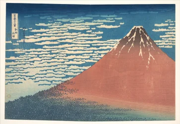 Zuidenwind, heldere hemel (Gaifū kaisei), ook bekend als Rode Fuji, uit de serie Zesendertig gezichten op de berg Fuji (Fugaku sanjūrokkei)