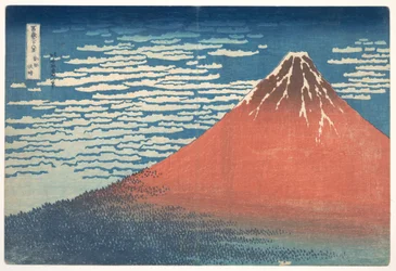 Zuidenwind, heldere hemel (Gaifū kaisei), ook bekend als Rode Fuji, uit de serie Zesendertig gezichten op de berg Fuji (Fugaku sanjūrokkei)