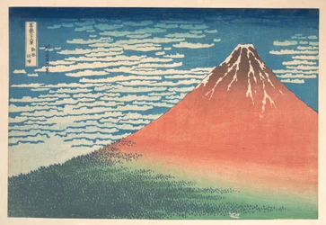 Zuidenwind, heldere hemel (Gaifū kaisei), ook bekend als Rode Fuji, uit de serie Zesendertig gezichten op de berg Fuji (Fugaku sanjūrokkei)