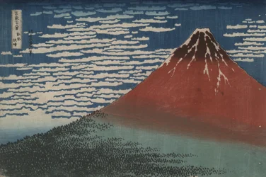 Zuidenwind bij heldere dageraad, ook bekend als Rode Fuji, uit de serie Zesendertig gezichten op de berg Fuji