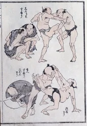 Studies van gebaren en houdingen van worstelaars, uit een Manga