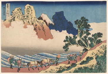 De achterkant van de berg Fuji gezien vanaf de Minobu-rivier, uit de serie Zesendertig gezichten op de berg Fuji