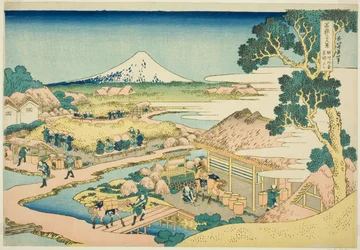 De theeplantage van Katakura in de provincie Suruga (Sunshu Katakura chaen no Fuji), uit de serie "Zesendertig gezichten op de berg Fuji (Fugaku sanjurokkei)"