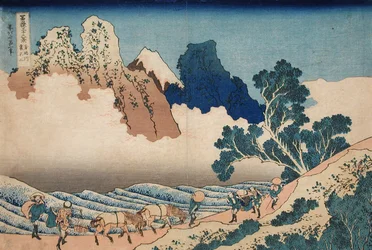 De achterkant van de Fuji vanaf de Minobu-rivier, ca. 1830