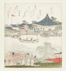 De oevers van de Sumida-rivier, Komatomeishi. Drieluik uit de serie Umazukushi, rechterdeel, 1822