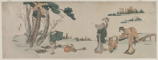 Vrouwen leiden een kind af wiens vlieger in een boom vastzit, ca. 1800