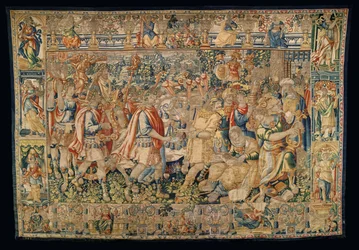 Parochiemuseum van wandtapijten (Museo Parroquial de Tapices de Pastrana). Vlaams wandtapijt. Karel de Grote, triomfantelijke intocht in Carmania