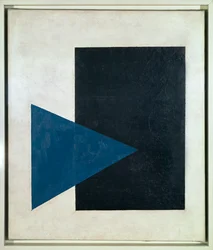 Zwart vierkant, blauwe driehoek (olieverf op doek)