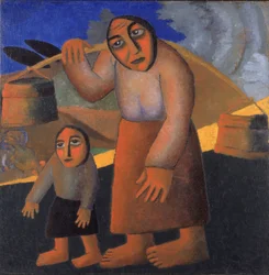Boerin met emmers en kind, ca. 1912