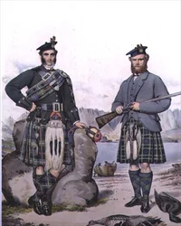 Kilted jagers van de Hebriden, gegraveerd door Vincent Brooks, c.1868