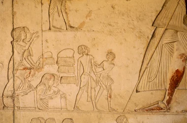 Reliëf uit het graf van Horemheb; toont schrijvers die gevangenen registreren, 2003