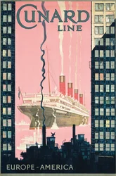 Poster voor reizen van Europa naar Amerika met rederij Cunard Line, ca. 1925