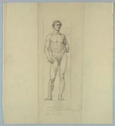 Naaktstudie voor Figuur van "Moed," Herdenkingsraam voor Jacob Dolson Cox, Oberlin College