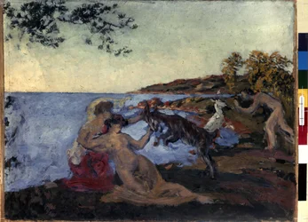 Mythologisch motief. Schilderij van Ker Xavier Roussel (1867-1944), ca. 1903. Olie op karton. Nabis. Afm: 47x62cm. Hermitage Museum, Sint-Petersburg