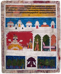Een dame op een terras biedt het oude Vedische rituele offer aan Brahma, ca. 1725