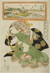 Neerdalende ganzen bij Katada (Katada rakugan), uit de serie "Modieuze acht uitzichten van Omi (Furyu Omi hakkei)"