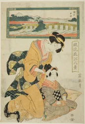 Avondgloed bij Seta (Seta sekisho), uit de serie "Modieuze Acht Zichten van Omi (Furyu Omi hakkei)"