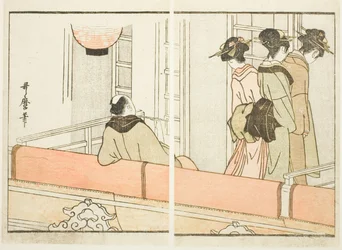 Een loge in het kabukitheater, uit het geïllustreerde boek ‘Gids voor de kleedkamers van de acteurs (Yakusha gakuya tsu)’