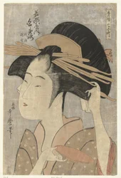 Busteportret van de courtisane Shiratsuya uit het Wakanaya huis.