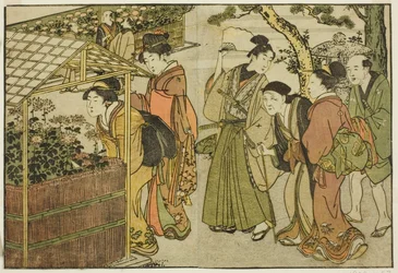 Tentoonstelling van chrysanten, uit het geïllustreerde boek "Prentenboek: Bloemen van de vier seizoenen," deel 2