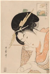 Hanaogi van de Ogiya, uit de serie "Beroemde schoonheden vergeleken met de zes onsterfelijke dichters"