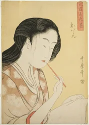 Hooggeplaatste courtisane, uit de serie Vijf tinten inkt in het noordelijke kwartier (Hokkoku goshiki-zumi) (Oiran)