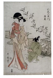 Provincie Mutsu - (Chidori) Noda rivier, Edo-periode, ca.1790-1804 (houtsnede op papier)