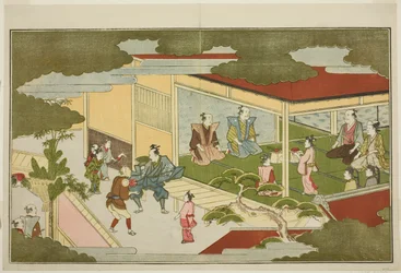 Nieuwjaar in een samurai herenhuis, uit de geïllustreerde kyoka bloemlezing 