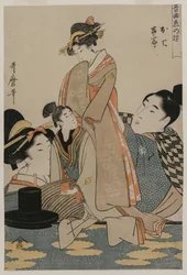 Oshichi en Kichisaburo uit de serie Muziek over het thema van standvastigheid in de liefde