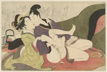 Prostituee kussend met jonge man (Negai no itoguchi)