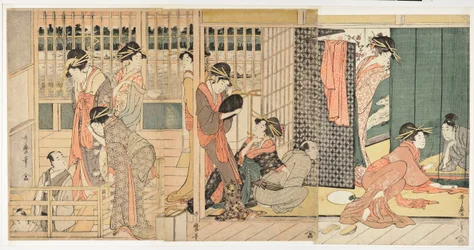 Ochtendscène in een Japans bordeel (karitaku)
