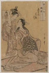 De courtisane Hana-ogi van Ogiya als de Sennin Tekkai..., midden jaren 1790