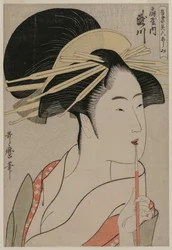 De courtisane Takigawa van Ogiya uit de serie Een selectie van mooie vrouwen..., ca. 1798