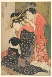De oiran Yoso-oi zittend bij haar toilettafel