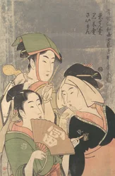 Drie Niwaka-uitvoerders, Chasenuri, Kurokiri en Saimon, ca. 1794